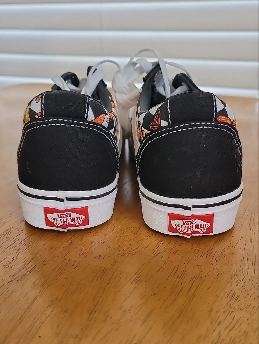 Vans ☆ Old Skool Sneakers - Black/White Checkers w/ Orange Butterflies